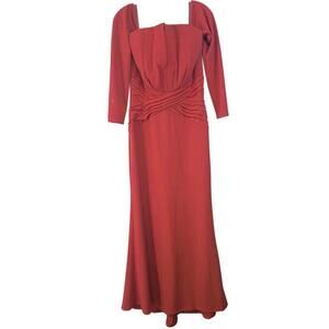 Tadashi Shoji Red Gown Ruched Long Sleeve Dress Size S
